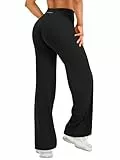YEOREO Straight Leggings Damen Invisible Scrunch Hohe Taille Gym Pants No Front Seam Weitem Bein Yoga Hose Blickdicht Elastische Flared Leggings Soft Nahtlose Sport Schlaghose Schwarz XS