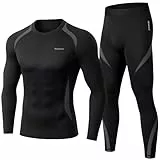 Thermounterwäsche Herren, Skiunterwäsche Winter Thermowäsche Set Funktionsunterwäsche Warm Weich Funktionswäsche atmungsaktiv Thermo Unterwäsche Thermounterhemd Thermounterhose für Männer Grau M