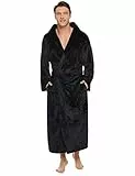 Vlazom Herren Bademantel Flanell Morgenmantel Weicher Unisex Herren Damen Bademantel Morgenmantel mit Kapuze und Gürtel（3XL，Schwarz）