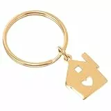 POPETPOP Schlüsselanhänger Haus in Herzform aus Edelstahl Einfacher Aufbau und Leicht Tragbar Goldfarbene Dekoration als Taschenanhänger oder Geschenk zur Einweihung