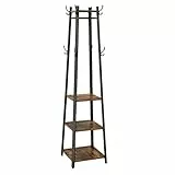 VASAGLE Garderobenständer, Kleiderständer, Garderobe mit 8 Doppelhaken, 4 Ablagen, Kleiderstange, mit Metallrahmen, für Schals, Jacken, Taschen, für Flur, vintagebraun-tintenschwarz LCR80X