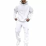 Generisch Jogginganzug Herren Trainingsanzug Sport Hoodie Und Jogginghose Set Sportanzug 2 Teiliges Jogging Anzug Tracksuit Atmungsaktiv Fitness Kleidung Männer Laufanzug Freizeitanzug Weiß M