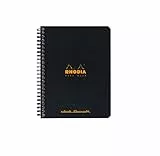 Rhodia 193439C - Packung mit 5 Notizblöcken Notebook mit Doppelspirale A5+ 16x21cm 80Bl Dot-Lineatur 80g, Schwarz, 1 Pack
