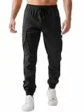 Meilicloth Herren Cargohose Stretch Chinohose Herren Hose Outdoorhose Cargo Hosen Männer Sporthose mit Kordelzug Casual Freizeithose Jogger Sweatpants mit Taschen Schwarz 40