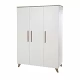 roba Kinderkleiderschrank 3-türig Ole - Schrank für Baby- & Kinderzimmer mit hochwertigen Massivholzgriffen & -füßen - Holz weiß lackiert/Dekor dunkle Eiche
