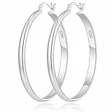 RANKEEF 3 mm Breit Große Silber Ohrringe Damen 925 Creolen Hypoallergene Sterling Silber Post Leichte Große Silber Ohrringe Creolen für Damen