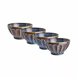 BUTLERS Schüssel 850ml 4er Set Salatschüssel BERGAMO Steinzeug Geschirr Bowl-Schüssel | Servierschüssel Obstschale Teller tief | Geriffelt & mediterran | Mikrowellen- & spülmaschinenfest