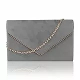 Shengxi Clutch Damen Umschlag Clutch Tasche mit Kette Elegant Abendtasche Kettentasche Crossbody Umhängetasche Damen Samt Unterarmtasche Handtasche für Hochzeit Wedding Prom Party (Grau)