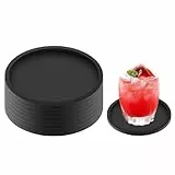 elzle Untersetzer Set mit 8 runden Silikon-Getränkeuntersetzern, rutschfeste Tassenmatten für Kaffee, Bier, Weingläser, Flaschen Perfekt für Zuhause und Bar (Schwarz)