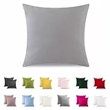 ATsense 2er Set Kissenbezug 40x40 cm - 100% Baumwolle, Hellgrau Kopfkissenbezug Weich und Hypoallergen, ÖkoTex Zertifiziert, Kissenhülle mit Reißverschluss für Allergiker Geeignet
