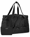 bagsmart Sporttasche Weekender Reisetasche Damen Groß, Kliniktasche Geburt Mit Schuhfach & Mit Kulturtasche Carry On Handgepäck Tasche, Leichtes und Weiches Nylongewebe Yogamatten-Schnalle, Schwarz