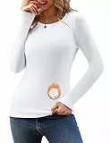 CMTOP Langarmshirt Damen Fleece Thermo Oberteile Winter Rundhals Longsleeve Warme Pullover Langarm Unterhemd Elegant Thermoshirt Tshirts Basic Tops (Weiß, M)