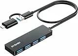 BYEASY USB HUB mit USB-C Stecker, USB C+A zu USB 3.0, Ultra Slim Multiport 4 Ports USB 3.0 Adapter für iPhone 15/16 Serie,MacBook/iPad Pro,iMac,Surface Pro,PC,Laptop,Tablets,Tastatur,Maus.-60cm