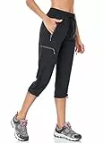 BAYGE Damen Wanderhose Sommer Leicht 3/4 Trekkinghose Outdoorhose Atmungsaktiv Schnell Trocknend Wasserdicht Winddicht Funktionshose mit reißverschlusstaschen, Schwarz, XXL