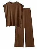 UMIPUBO Zweiteiler Damen 2 Piece Loungewear Set Freizeit Strickpullover Tops High Waist Elastische Taille Hosen Hausanzug Sets Elegant Sleepwear Outfit Elegant Freizeitanzug (Braun, S)