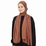 Hijab Kopftuch Damen Muslimisch - Braun Jersey Hijab Kopftuch Für Damen - Dehnbar Moderne Islamische Hidzab Kopftücher Schal - Hidzab Kopftücher 70x180 cm - Braun