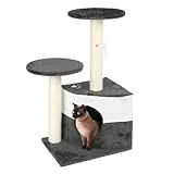 Wiltec Kratzbaum in Grau 71 cm hoch, Katzenkratzbaum mit Zwei Plattformen, Katzenbaum mit Höhle und Spielball, Kletterbaum für Katzen