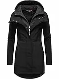 Ragwear Damen Softshellmantel Lange Übergangsjacke Outdoormantel mit Kapuze Ybela Black22 Gr. L