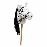 Ella & Piet® Hobby Horse Pferd Muffin mit Trense und Aufbewahrungsbeutel Steckenpferd Springpferd Spielpferd weicher Plüsch Größe wie A4 (Weiß-Schwarz)