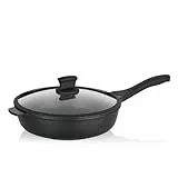 kela Schmorpfanne 28cm hoher Rand STELLA NOVA, Bratpfanne Induktion mit Glasdeckel, Aluguss beschichtet, Paella Pfanne