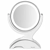 Auxmir Wiederaufladbarer Kosmetikspiegel mit 1X/10X Vergrößerung, Doppelseitiger Tischspiegel mit Blendfreier LED Beleuchtung, 360° Drehbar für Schminken, Rasieren und Gesichtspflege, Weiß