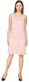 Bellivalini Damen Kleid Knielang Spitzenkleid festlich Sommerkleid ohne Ärmel Rose Muster Rundhals BLV50-260 (Pulver Rosa, XL)