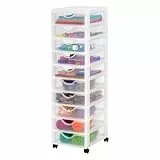 Iris Ohyama Kunststoff-Schubladenbox mit Rollen, 10 flachen Schubladen, Mattweiß, Griffe zum Ziehen, Für Schlafzimmer, Bad, Schule & Büro, BPA-frei, Schubladenschrank, Rollcontainer, DDDC-010