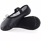 ZDQ Ballettschuhe Mädchen Ballettschläppchen aus Leder Damen Tanzschläppchen Kinder Tanzschuhe Gymnastikschuhe Ballet Schläppchen Ballerinas mit Ganze Ledersohle für Performance Gymnastik Schwarz 38