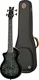 Ortega Guitars Bass Ukulele Elektro-Akustisch – Massiver Korpus – Neo Series – Inklusive Gig Bag – Geflammter Ahorn/Okoume, Schwarz/Grau (NEO-BS-TGB)