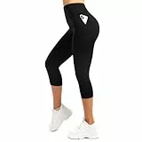 Leafigure Capri Leggings Damen mit Taschen 3/4 Leggins High Waist Fitness Shorts Blickdichte Sportshorts Schwarz LXL