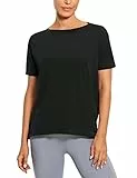 CRZ YOGA Damen Sport Top Fitness Kurzarm Leichte Sommer Loose T Shirt Atmungsaktiv Baumwolle Yoga Oberteile Schwarz 42