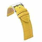 diloy Sportliches gepolstertes Uhrenarmband Rindsleder Krokoprägung quadratisch – Größen 14mm 16mm 18mm 20mm 22mm 24mm 26mm 28mm 30mm – Elegant und widerstandsfähig 368 Gelb 22mm