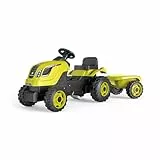 Smoby - Traktor Farmer XL Grün + Anhänger - Trettraktor für Kinder - Verstellbarer Sitz - Lenkrad mit Hupe - Motorhaube zum Aufklappen