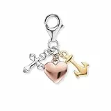 Engelsrufer Damen Charm Anhänger Liebe & Hoffnung aus Sterling Silber - drei Symbole Kreuz, Herz und Anker - dreifarbig silber, gold und roségold - Karabinerverschluss - nickelfrei