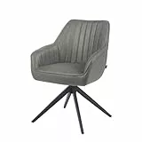 B&D home Esszimmerstuhl ARVIT – drehbar mit Armlehnen, 360° Funktion, Lederoptik Grau, Kaltschaumpolsterung, schwarzes Metallgestell, Designstuhl für Esszimmer, Büro & Küche