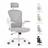 Farini Ergonomischer Stuhl mit Armlehne Büro Schreibtischstuhl mit Rollen Bequemer Home Office Stuhl, Grau Weiß