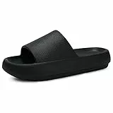 welltree Slides für Damen und Herren, Kissen-Hausschuhe, rutschfest, für Badezimmer, Dusche, Sandalen, weiche, dicke Sohle, für drinnen und draußen, Schwarz , 7/7.5 UK Men/ 8.5/9 UK Women