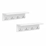 SONGMICS Wandgarderobe mit Ablage 2er Set, Flurgarderobe, Garderobe für Wand, Garderobenleiste mit 4 Doppelhaken aus Metall, für Mäntel, Taschen, für Flur, Schlafzimmer, Wohnzimmer, weiß LHR042W02