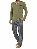 Demegimi Schlafanzug Herren Lang Winter Herren Pyjama Lang Baumwolle Streifen Männer Schlafanzug Nightwear Set