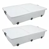 Spetebo XXL Unterbettkommode mit Klappverschluss 2er Set - 60 Liter - Aufbewahrungs-Rollbox mit zweigeteiltem Deckel in weiß - Universal Aufbewahrungsbox Unterbett Box Spielzeugkiste mit Rollen