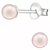 JAYARE Perlenohrringe Mädchen – 925 Silber Ohrstecker mit 4 mm rosa Perlen – Kinderschmuck Geschenk – Kleine Ohrringe für Kinder – Mädchen Schmuck ab 6 Jahren