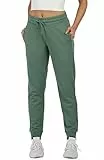 icyzone Damen Jogginghose Sweathose Baumwolle Lang Sporthose Hohe Taille Freizeithose mit Taschen (XL, Fir)