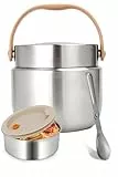 Otauoaea Thermobehälter für Essen 1200ml, Thermoschüssel mit Deckel, Essensbehälter mit Faltbaren Löffel aus Edelstahl, Warmhaltebehälter Essen für Schule, Arbeit, Outdoor - Silber