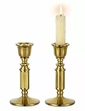 Vintage Kerzenständer kerzenhalter Stabkerzen Messing - Romadedi 2er Set Hoch Kleine Stabkerzenhalter Gold für Retro Antik Tischdeko Hochzeit Wohnzimmer Weihnachten Party Adventskranz Deko