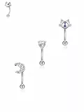 PiercingJak 3Stk Rook Piercing Augenbrauenpiercing Banane 8mm 16G Edelstahl Curved Barbell Piercing Augenbrauen Ohr Lippe Bananenbell Ringe mit Katze Mond Zirkonia Körperpiercing Schmuck Unisex