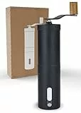 LAMBDA COFFEE® TERRA Kaffeemühle manuell aus Edelstahl und Keramik- Kegelmahlwerk I Leichte Handkaffeemühle mit Holzgriff I Präzise Mahlgradeinstellung I Nautic Night Schwarz