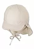 Sterntaler Schirmmütze Nacken - Unisex Baby- und Kinder Mütze mit Nackenschutz und einsteckbaren Ohrenklappen - UV-Schutz 50+ Sommermütze zum Binden - Popeline (Bio) Kopfbedeckung - beige, Größe 49