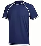 YuKaiChen Herren UV-Schutz Badeshirt Herren Schwimmshirt Schnelltrocknend Atmungsaktiv Sonnenschutz Shirt Rashguard Shirt mit UPF 50+ für Wassersport Größe L Dunkelblau