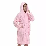 V.&GRIN Mädchen-Bademantel mit Kapuze, super saugfähig, schnell trocknend, Kinder-Bademantel für Bad und Pool, einfarbig, Blasenstruktur, Helles Pink, 11-12 Jahre