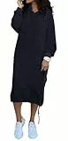 YUTILA Damen Sweatkleid Lang Hoodie Kleid Oversize Fleece Langarm Kapuzenkleid Streetwear für Winter und Herbst